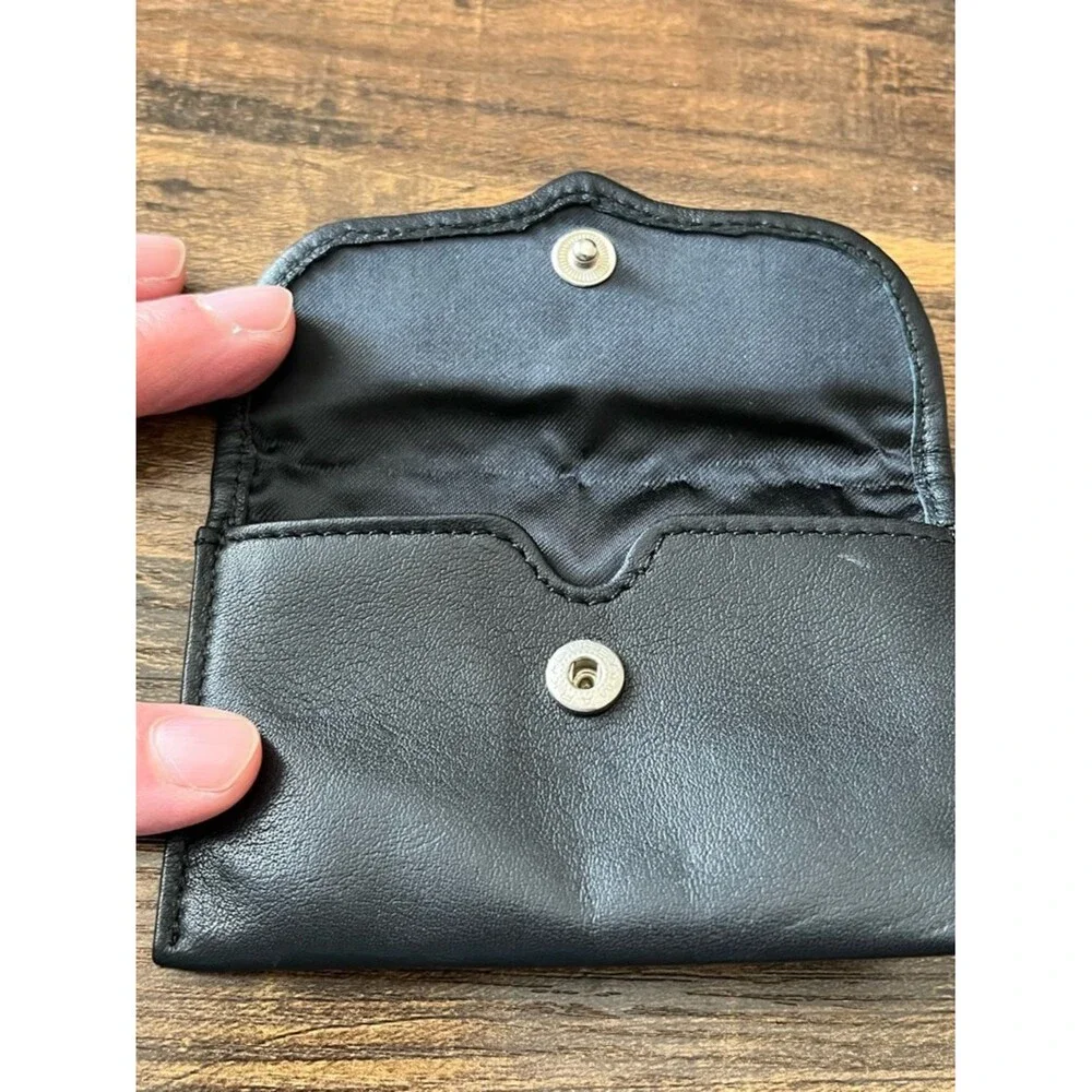 Brighton Black Leather Embroidered & Beaded Compact Wallet Card Case with Snap